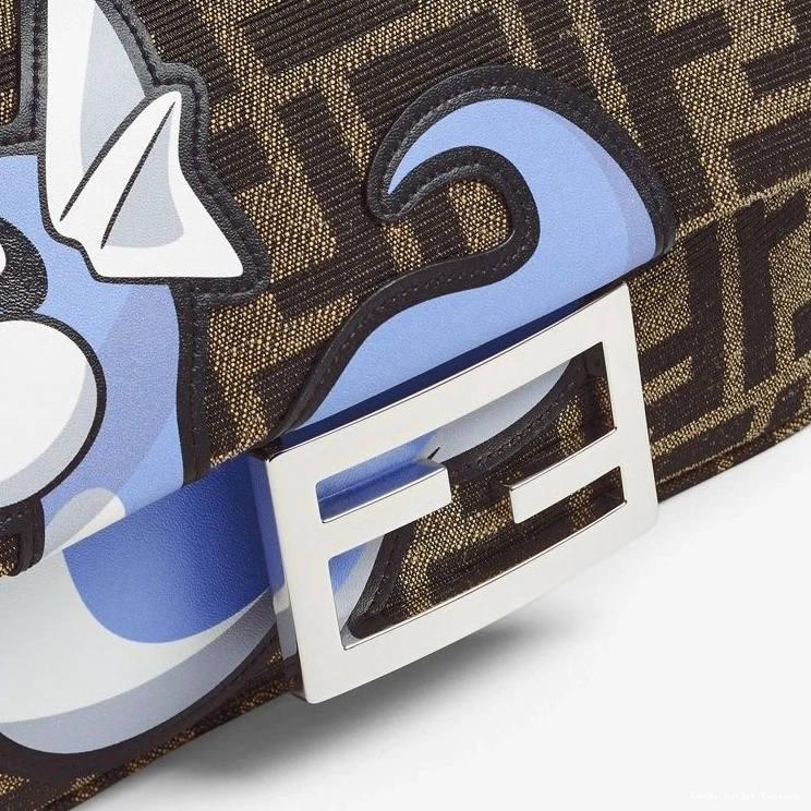 Affordable HOT Motif FF In Brown Bag Fendi Fabric Mini Blue Baguette Dragon Pokmon 0728